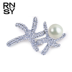 RSNY美国时尚饰品品牌 璀璨星光系列满钻海星珍珠镀银胸针配饰女
