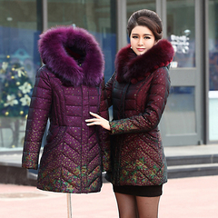 2016冬季新款韩版中老年中长款妈妈装羽绒服大毛领加厚大码外套