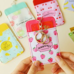 韩国可爱皮质女式卡包 创意学生带钥匙扣公交卡套挂绳
