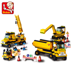 快乐小鲁班积木拼装城市工程系列男孩拼插玩具挖掘机组装益智儿童