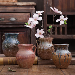 景德镇创意粗陶陶瓷 陶罐花瓶插花手工坛子花器花瓶花盆