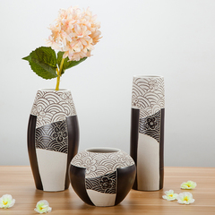 简约雕刻陶瓷三件套花瓶家居装饰品插花客厅欧式电视柜餐桌摆件