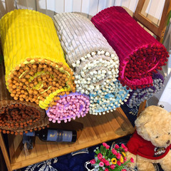 色织条纹多功能毛毯被套可爱绒球毯子水晶绒冬季加厚绒毯保暖盖毯