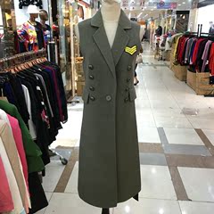 蒙莎特新款韩版修身中长款双面羊绒风衣马甲外套大衣女装OS16629