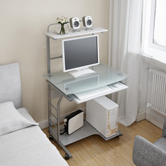 小户型电脑桌钢化玻璃简约现代双层可移动迷你台式家用单人办公桌