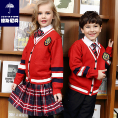 小学生校服班服幼儿园园服制服六一演出服英伦大红色拼色针织开衫