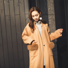 2016秋冬季新款韩版中长款 宽松驼色妮子大衣 韩国双面毛呢外套女