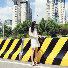 2016夏季新款韩版女装小清新直筒中袖白色性感蕾丝连衣裙 短裙子