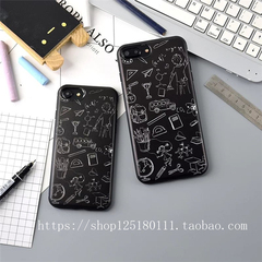 黑色学霸涂鸦 iphone7plus手机壳 苹果6s硅胶套6plus全包软壳男女