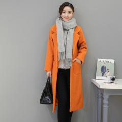 2016韩版秋冬高端气质羊毛呢子大衣女中长款显瘦时尚翻领毛呢外套