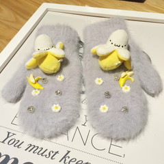 韩国新款卡通香蕉雏菊花朵加厚双层保暖手套可爱冬天毛绒手套包邮