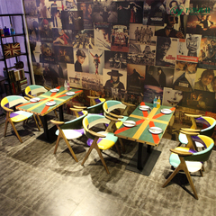 咖啡厅甜品店桌椅 主题餐厅椅 西餐厅实木餐椅 彩色餐桌椅组合
