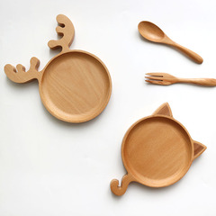 日式木质木盘动物头像实木盘碟 卡通点心盘儿童木质餐具早餐盘
