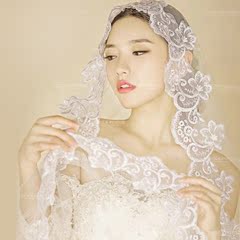 2016新款新娘头纱蕾丝花朵精致刺绣婚纱头纱遮面头纱长款2米