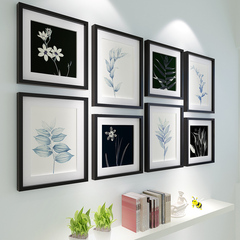 黑白植物挂画现代简约客厅背景墙画装饰画美式三联壁画花卉照片墙
