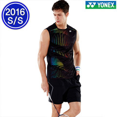 2016春夏 YONEX 韩国进口正品 男子黑色速干无袖T短裤羽毛球套装