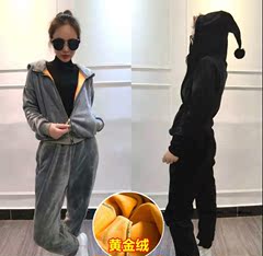 韩版冬新款加绒加厚金丝绒运动套装女天鹅绒卫衣时尚休闲两件套潮