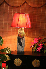 树脂工艺品  卧室餐厅客厅灯具 中式灯饰 麻布灯罩装饰灯台灯荷香
