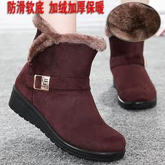 冬季保暖棉鞋中老年妈妈女靴加绒短靴平跟软底雪地靴子老人棉皮鞋