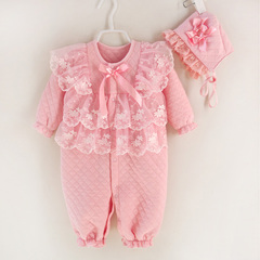 新款婴儿满月宝宝礼服百天公主 哈衣 连身衣 爬服 两用 连体衣 棉