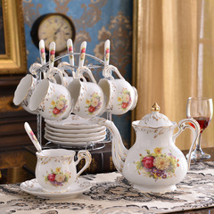英式陶瓷咖啡杯碟 欧式象牙瓷玫瑰情侣咖啡杯带勺 红茶杯套装包邮