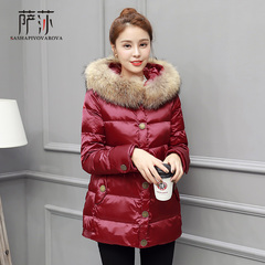 2016新款韩版中长款修身大码显瘦大毛领羽绒服女冬装加厚保暖外套