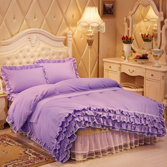韩版公主风蕾丝床裙床罩式4四件套纯色花边被套床套1.5/1.8m特价