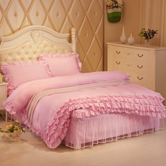 韩版公主风蕾丝床裙式床罩式4四件套纯色花边被套床套1.5/1.8m特