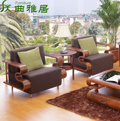 曲雅居 现代美式家用客厅布艺曲木工艺单人三人组合沙发套装现货