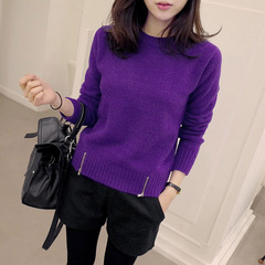 2016新款女装秋装线衫短款韩版修身紫色毛衣长袖套头打底毛线衣女