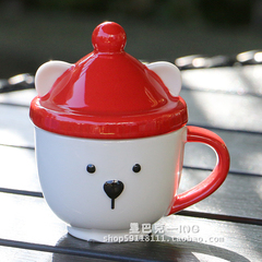 星巴克正品代购韩国圣诞节红色帽子小熊马克杯陶瓷浓缩咖啡杯子
