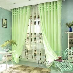 韩式清新绿色加厚纯色纱帘 窗帘客厅卧室阳台飘窗半遮光窗帘成品