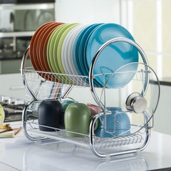 【天天特价】沥水碗碟架厨房置物架不锈钢色双层碗架碗盘收纳架子