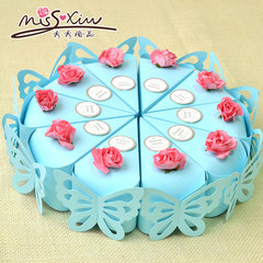 秀秀婚品 个性蓝色蝴蝶蛋糕盒 维多利亚欧式结婚创意喜糖盒包装