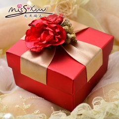 秀秀婚品 欧式红色花朵方纸盒 个性结婚喜糖盒