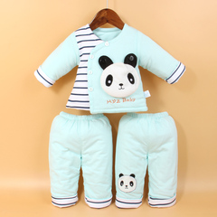 0-3个月男婴儿衣服秋冬装加厚纯棉夹棉外出三件套新生儿棉衣套装