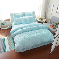 新款秋冬纯色高品质手工揪花绒布床上用品四件套 保暖舒服 蓝粉白