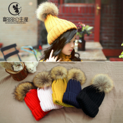 韩版女童帽子潮冬天仿兔毛冬装新款百搭大毛球时尚保暖儿童毛线帽
