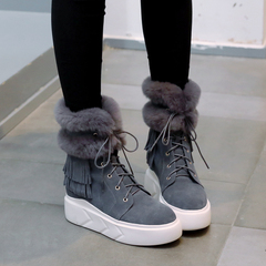 冬季内增高雪地靴女短筒真皮加厚加绒短靴子防水平跟厚底保暖棉鞋