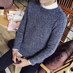 秋冬季新款韩版修身合体圆领套头长袖毛衣纯色文艺针织衫男装线衣
