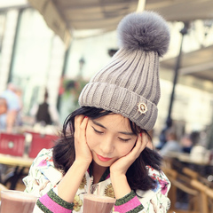 韩国秋冬季保暖帽子女时尚针织毛线帽韩版可爱超大毛球纯色套头帽