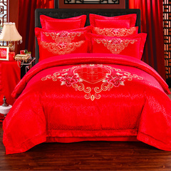 大红喜字四六八件套全棉被套床单床盖中式床上用品红色婚庆套件