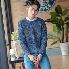 冬季男士毛衣圆领韩版青少年加厚针织衫外套男套头线衫男装毛线衣