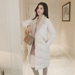 冬季新款韩版白色拼接羊羔毛羽绒服中长款加厚保暖长袖女装外套@