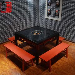 黑色实木火锅桌椅组合电磁炉大理石火锅桌椅餐桌组合厂家直销定制