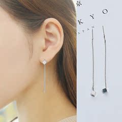拉丝方块耳线长款日韩国简约气质经典时尚几何小方块流苏耳环耳饰