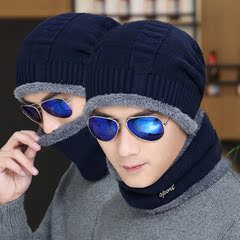 帽子男士冬天针织帽保暖加厚韩版潮包头帽冬季青年帽子围脖两件套