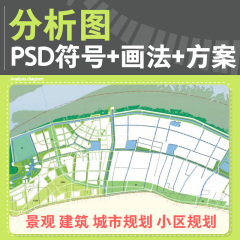 园林景观建筑城市小区规划设计方案文本分析图画法及PSD符号素材