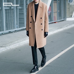 CL/原创 新款秋冬韩版双排扣羊绒大衣外套男中长款青年韩版毛呢子
