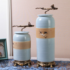 现代新中式美式高温陶瓷全铜摆件储物罐高档样板间家居艺术工艺品